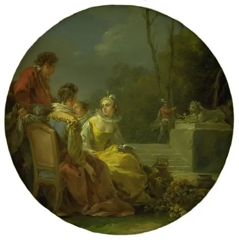 Figures in a Park, by Noël Hallé, oil, 1753