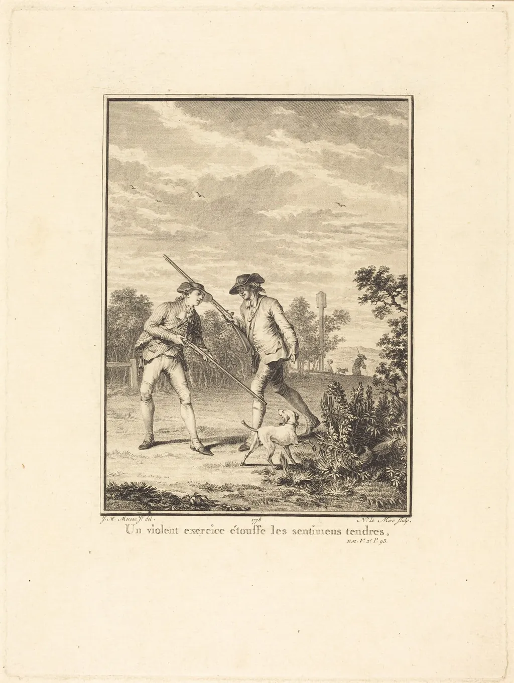 Un violent exercice étouffe les sentimens tendres, by Noël Le Mire, ink, 1778