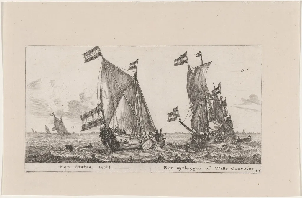 A States Yacht and an "Uijtlegger" or Escort Vessel for the Waddenzee, by Nooms, called Zeeman, Reinier, ink, 1653