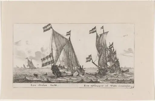 A States Yacht and an "Uijtlegger" or Escort Vessel for the Waddenzee, by Nooms, called Zeeman, Reinier