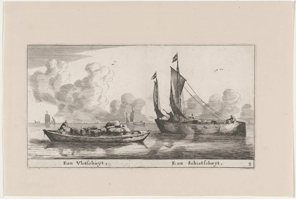 A "Vlotschuit" and a "Schietschuit", by Nooms, called Zeeman, Reinier, ink, 1653