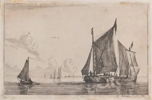 Three Sailing Vessels on Calm Waters, by Nooms, called Zeeman, Reinier