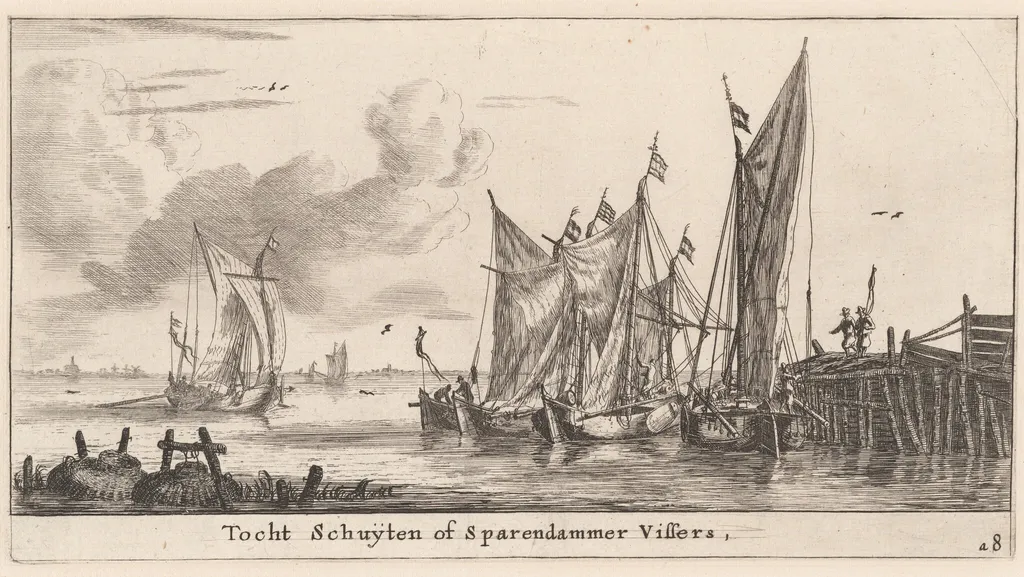 "Tocht Schuiten"or Spaarndam Fishing Boats, by Nooms, called Zeeman, Reinier, ink, 1653