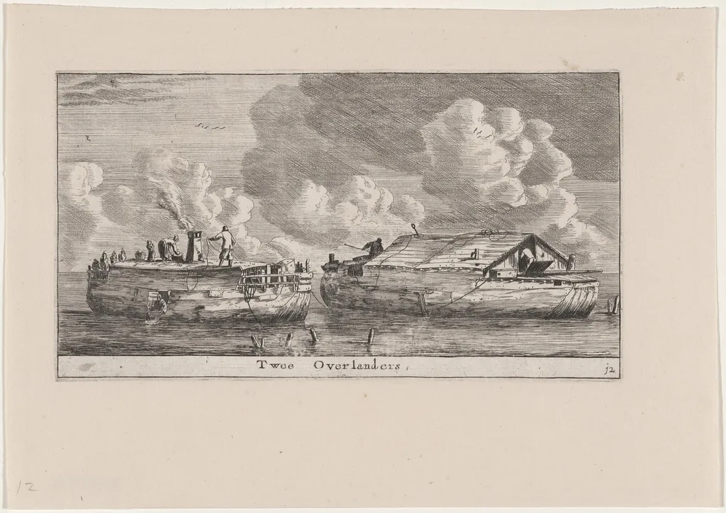Two "Overlanders" or Houseboats, by Nooms, called Zeeman, Reinier, ink, 1653