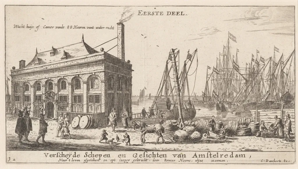 View of the Port of Amsterdam with the Office of the Water Authority (Title Page), by Nooms, called Zeeman, Reinier, ink, 1653