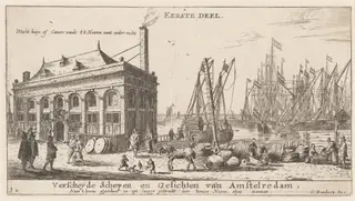 View of the Port of Amsterdam with the Office of the Water Authority (Title Page), by Nooms, called Zeeman, Reinier