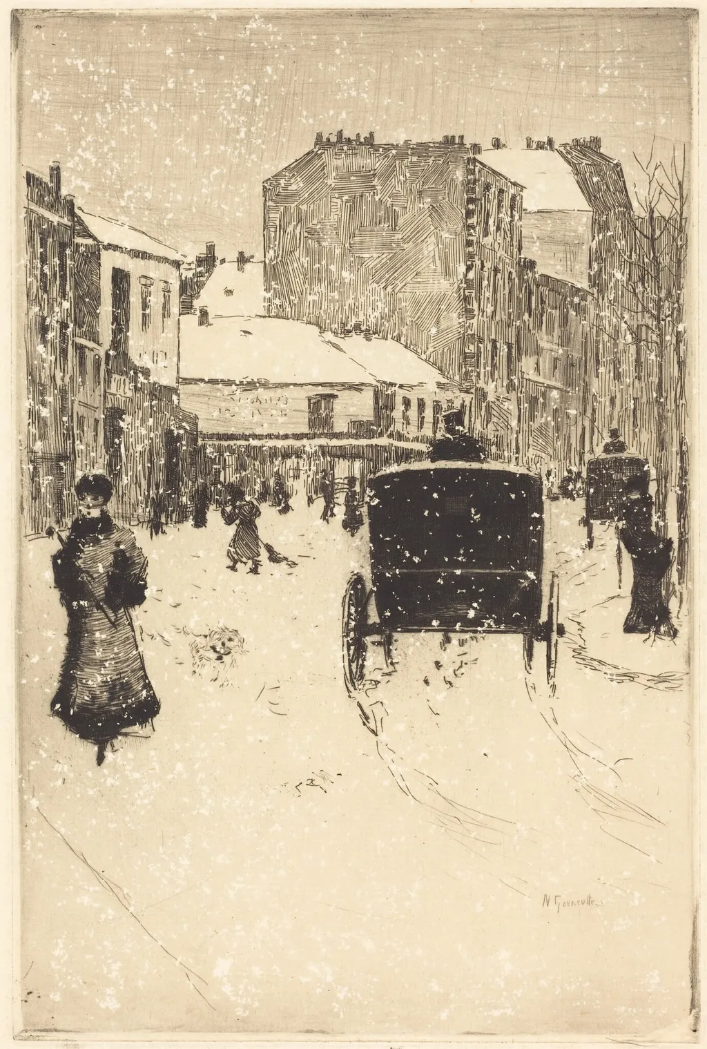Boulevard Clichy in the Snow (Le boulevard Clichy par un temps de neige), by Norbert Goeneutte, ink, 1876