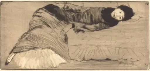 Smiling Woman Reclining on a Sofa (Femme souriant etendue sur un canape), by Norbert Goeneutte