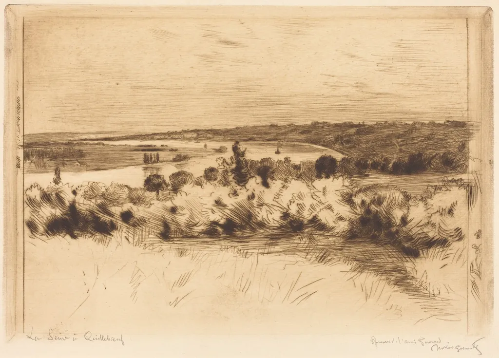 The Seine at Quilleboeuf (La Seine a Quilleboeuf), by Norbert Goeneutte, ink, 1890