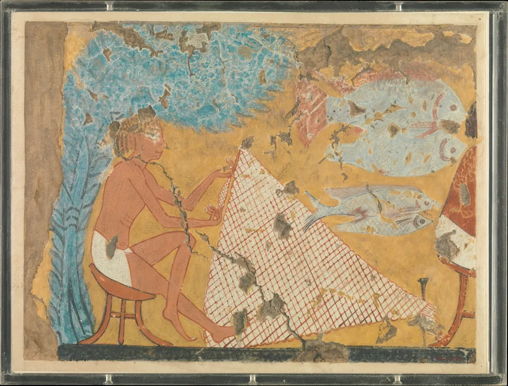 Man Making a Net, Tomb of Ipuy, by Norman de Garis Davies, unspecified