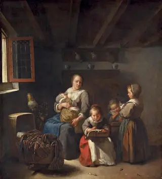 Nursing mother with three girls