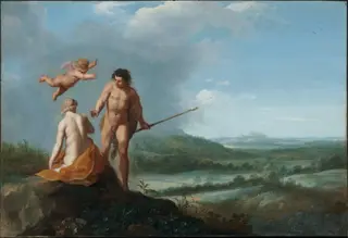 Nymph and Shepherd in a Landscape, by Cornelius van Poelenburgh