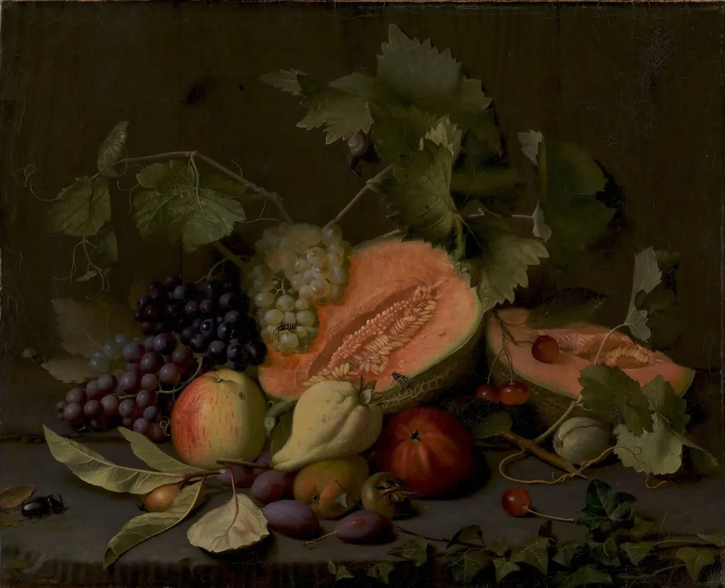 Still Life with Melons and Grapes, by O.D. Ottesen
