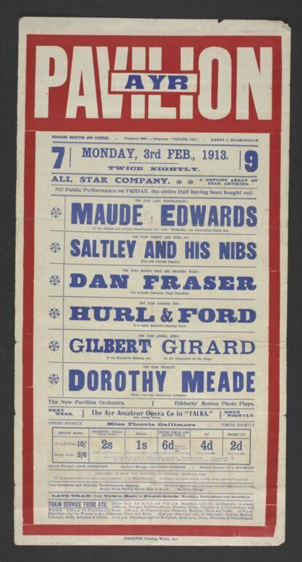Poster, by Observer Printing Works, 1913