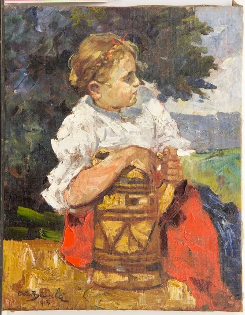 Fetiță cu cofiță, by Octav Băncilă, 1918