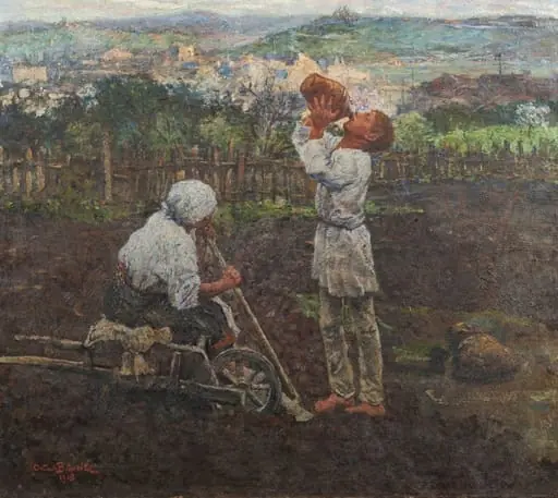 La munca câmpului. Dimineața la sapă, by Octav Băncilă