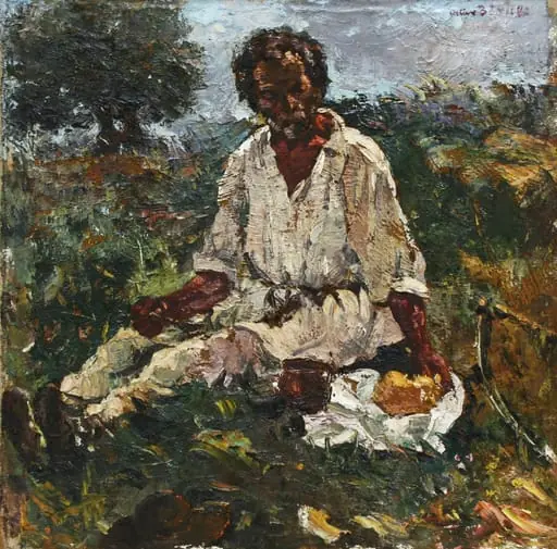 Țăran pe câmp, by Octav Băncilă