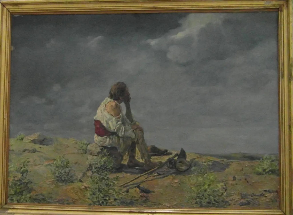 Țăran pe gânduri, by Octav Băncilă, 1910