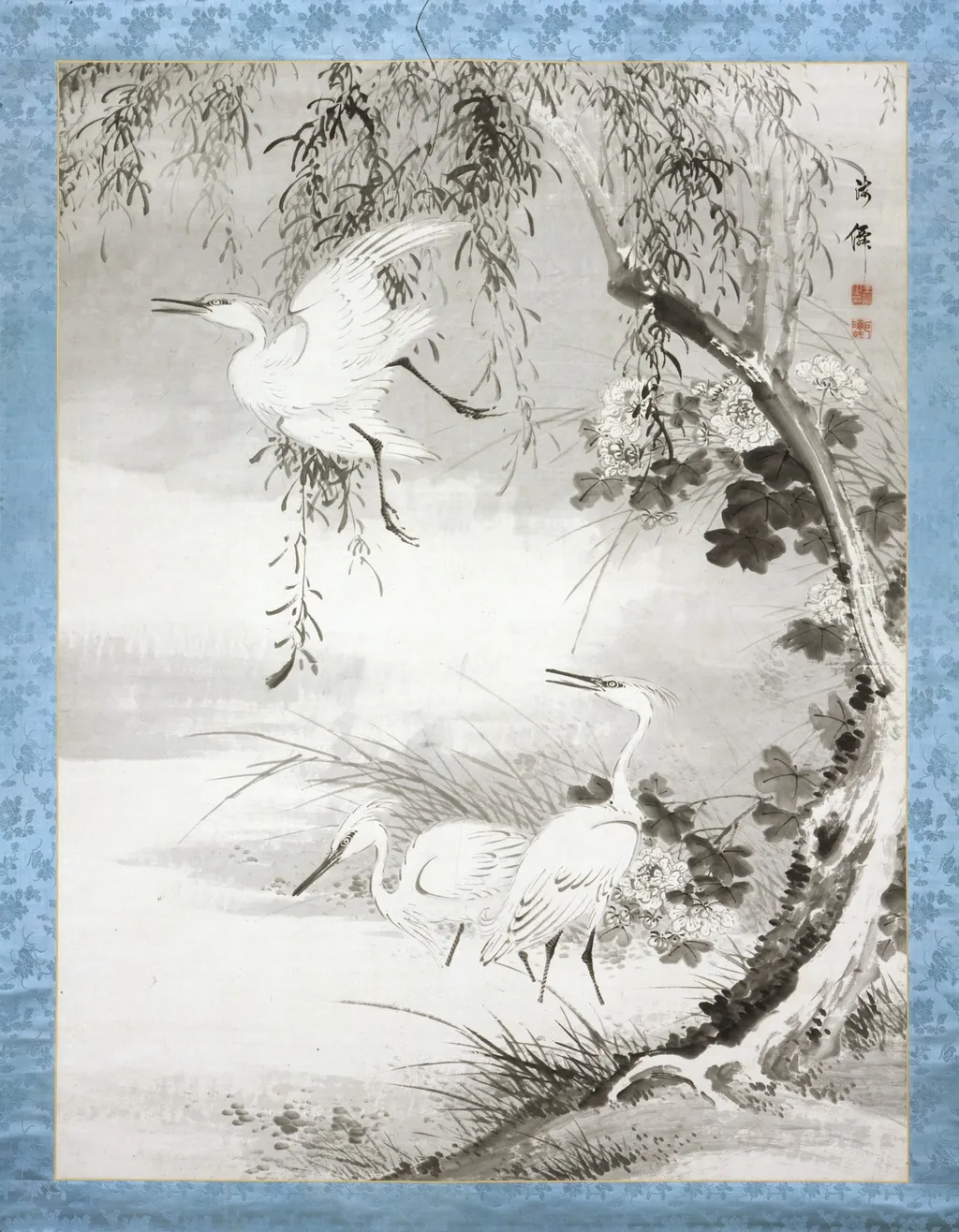 Herons and Willow, by Oda Kaisen, unspecified, 1850