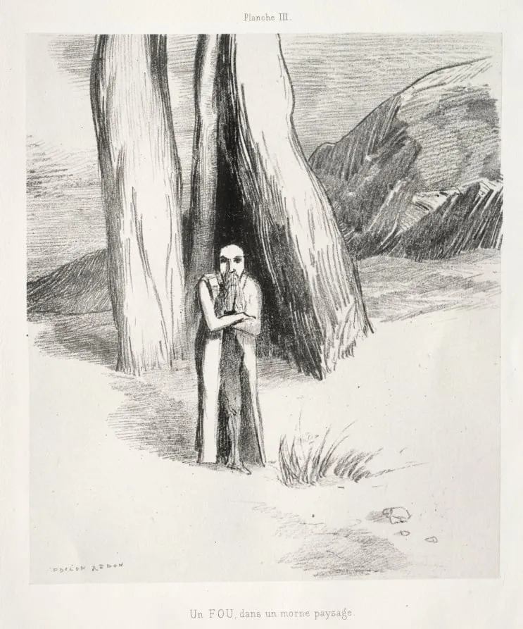 A Madman in a Dismal Landscape, by Odilon Redon, 1885