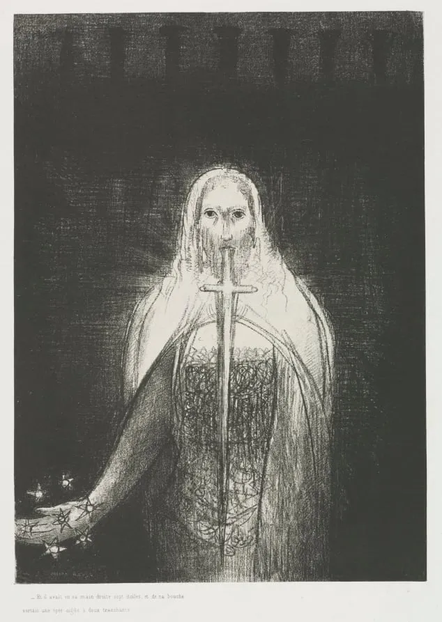 And He Had in His Right Hand Seven Stars; and Out of His Mouth Went a Sharp Two-Edged Sword, by Odilon Redon, 1899