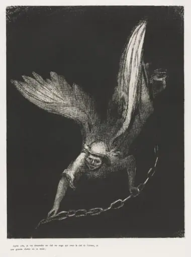And I Saw an Angel Coming Down from Heaven, Having the Key of the Bottomless Pit and a Great Chain in His Hand, by Odilon Redon