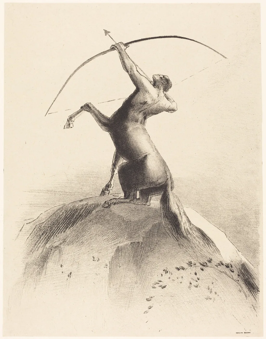 Centaur visant les Nues (Centaur aiming at the Clouds), by Odilon Redon, ink, 1895