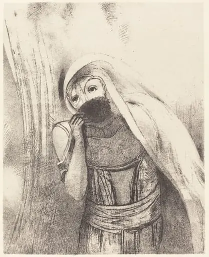 Elle tire de sa poitrine une eponge toute noire, la couvre de baisers (She draws from her bosom a sponge, perfectly black, and covers it with kisses), by Odilon Redon