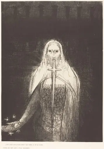 Et il avait dans sa main droit sept etoiles, et de sa bouch sortait une epee aigue a deux tranchants (And he had in his right hand seven stars; and out of his mouth went a sharp two-edged sword), by Odilon Redon