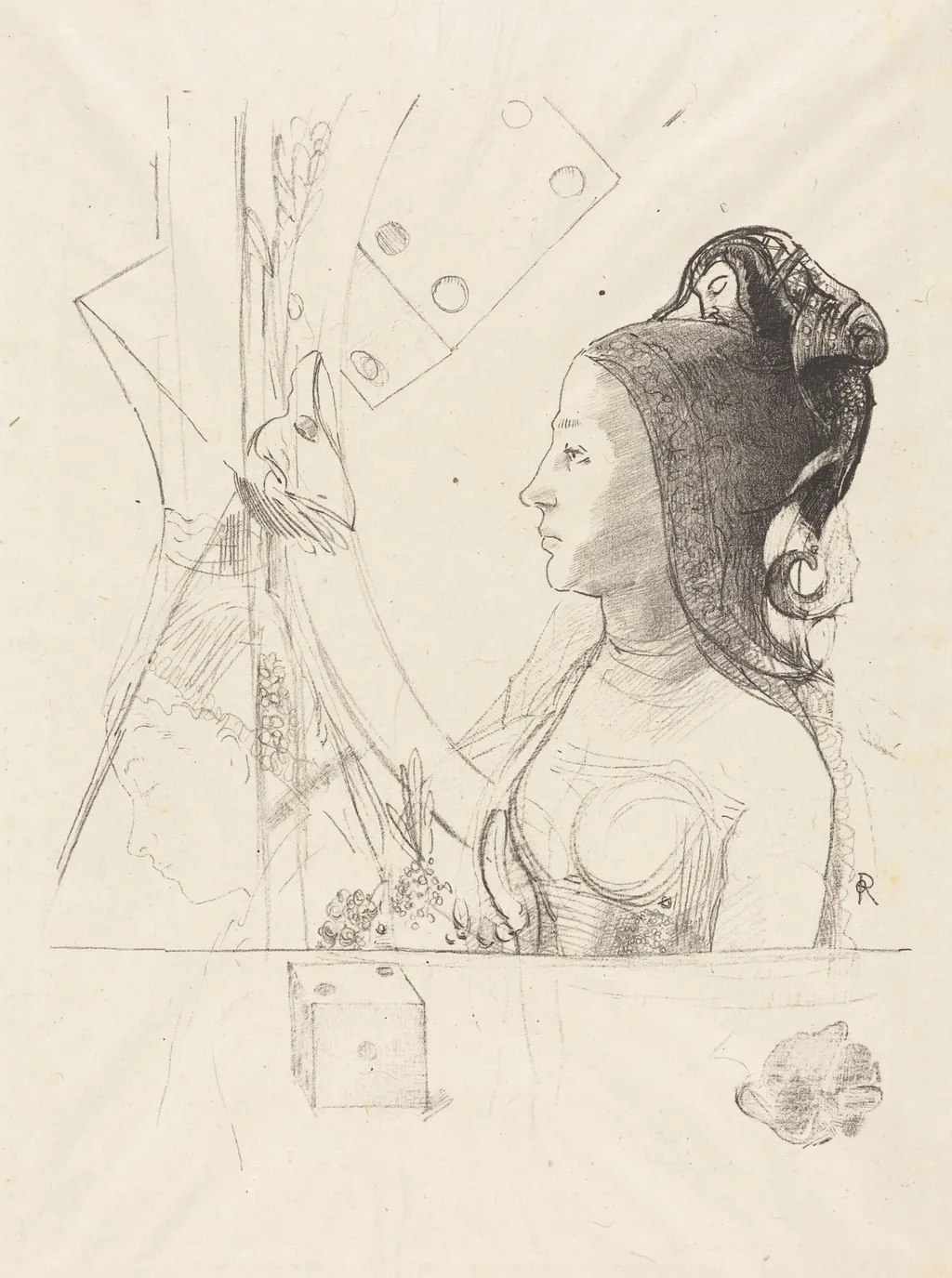 Femme de Profil (Profile of a Woman), by Odilon Redon, ink, 1900