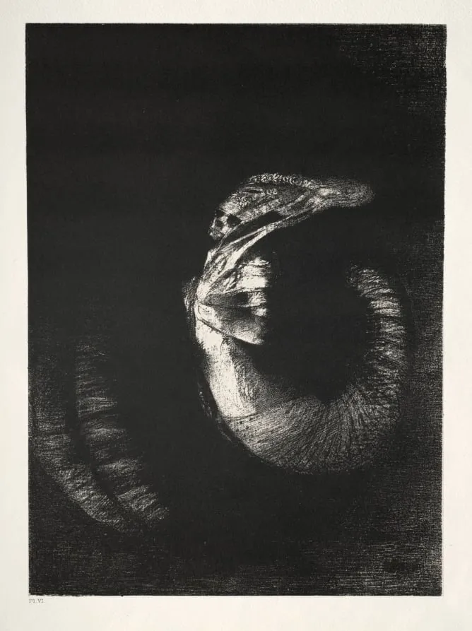 It Is a Skull Wreathed with Roses. It Dominates a Woman's Torso of Pearly Whiteness, by Odilon Redon, 1888