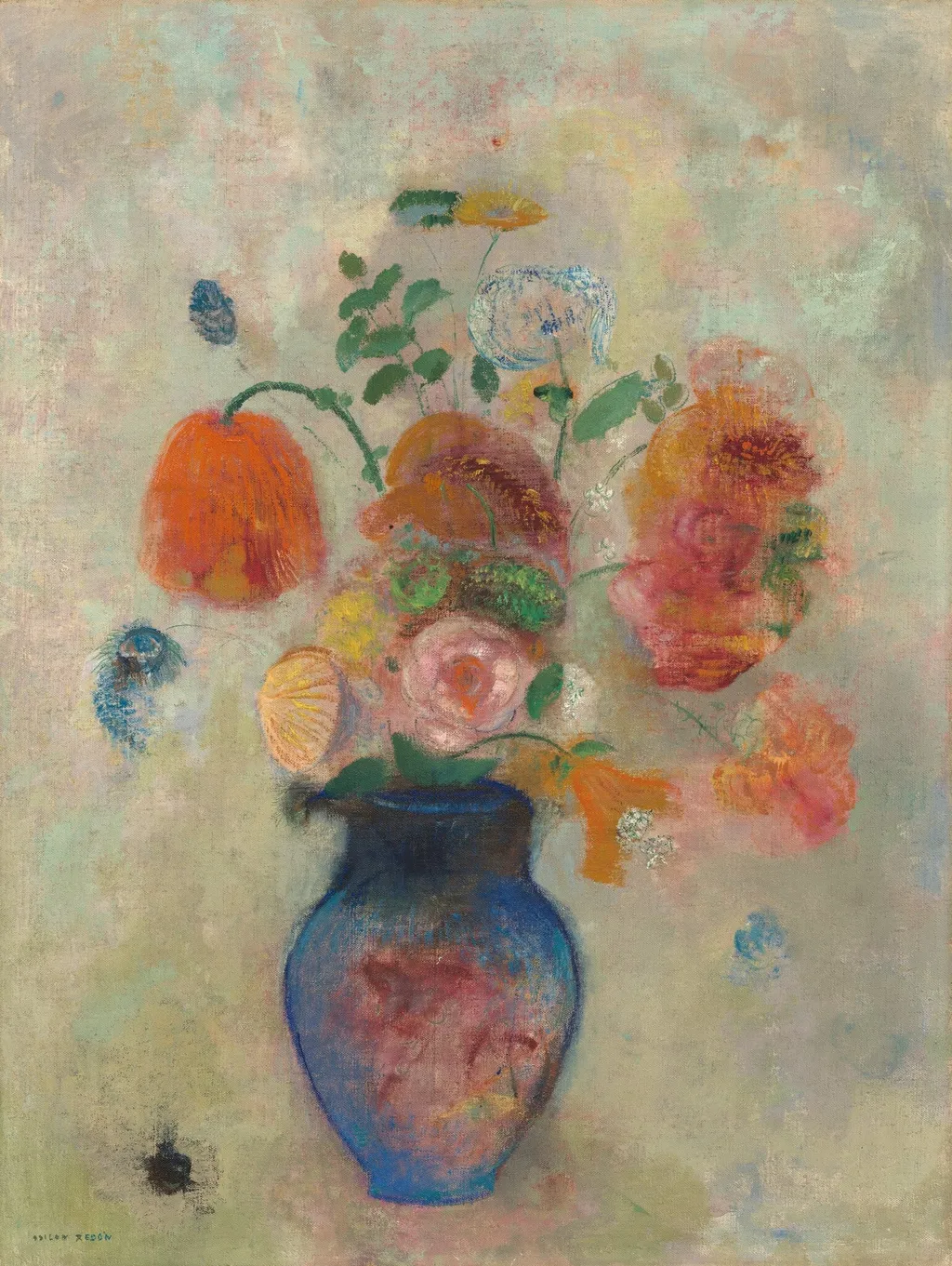 Large Vase with Flowers, by Odilon Redon, oil, 1912