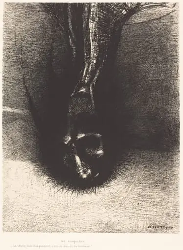 Les Sciapodes: La tete le plus bas possible, c'est le secret du bonheur! (The Skiapods: "The head as low as possible, that is the secret of happiness!"), by Odilon Redon