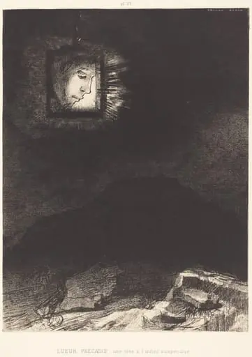Lueur precaire, une tete a l'infini suspendue(Precarious glimmering, a head suspended, by Odilon Redon