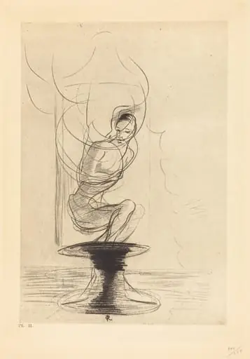 Parfois on trouve un vieux flacon qui se souvient, d'ou jaillit toute vive une ame qui revient (Sometimes one finds an old reminiscing flask, whence issues in full life a returning soul), by Odilon Redon