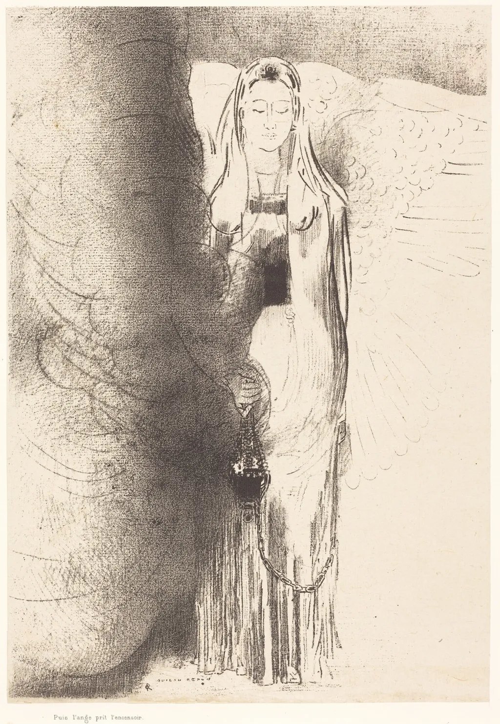 Puis l'ange prit l'encensoir (And the angel took the censer), by Odilon Redon, ink, 1899