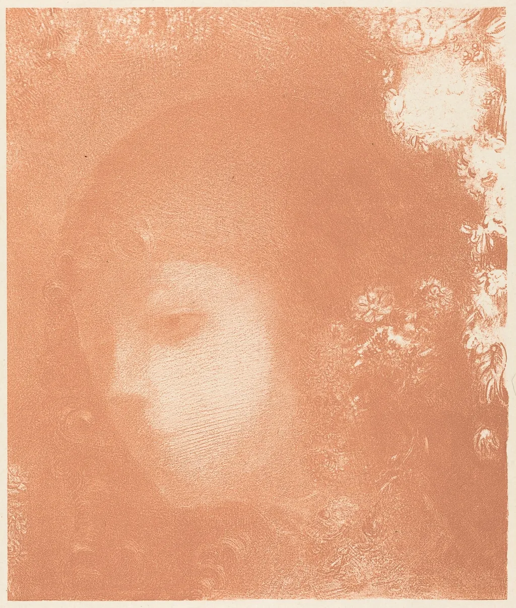 Tete d'Enfant avec Fleurs (Head of a Child with Flowers), by Odilon Redon, ink, 1897