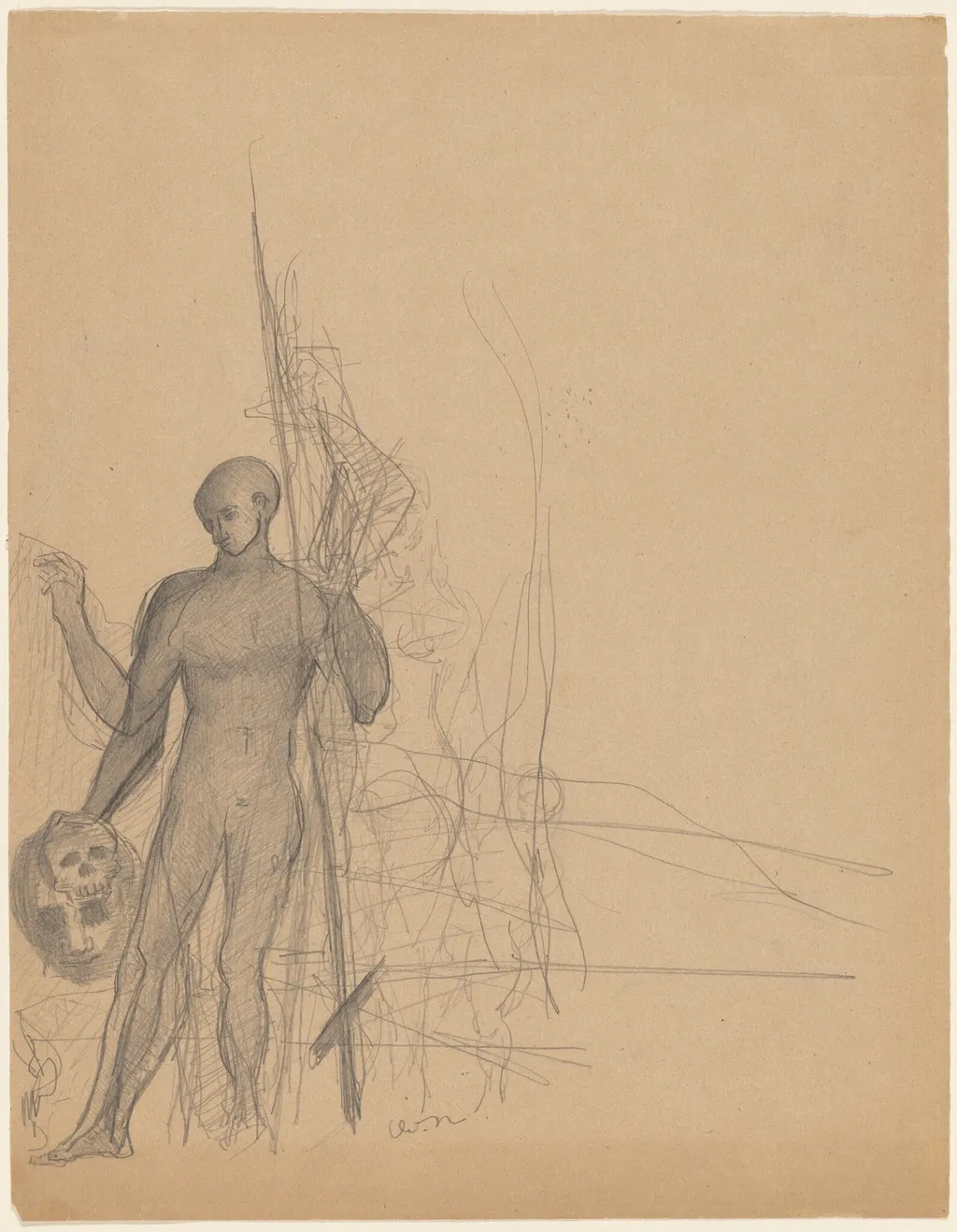 The Headhunter and His Family, by Odilon Redon, graphite, 1870