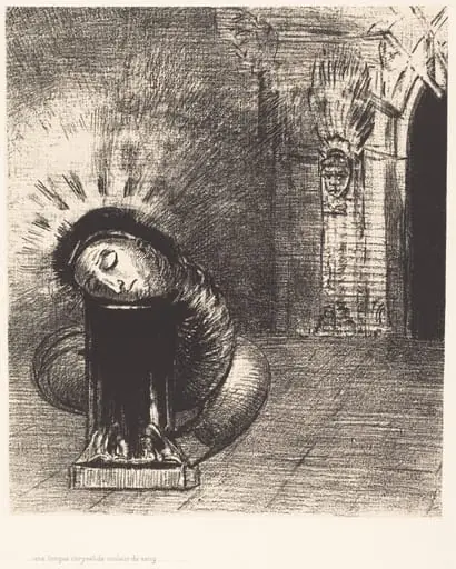 Une longue chrysalide couleur de sang (A longchrysalis, the color of blood), by Odilon Redon