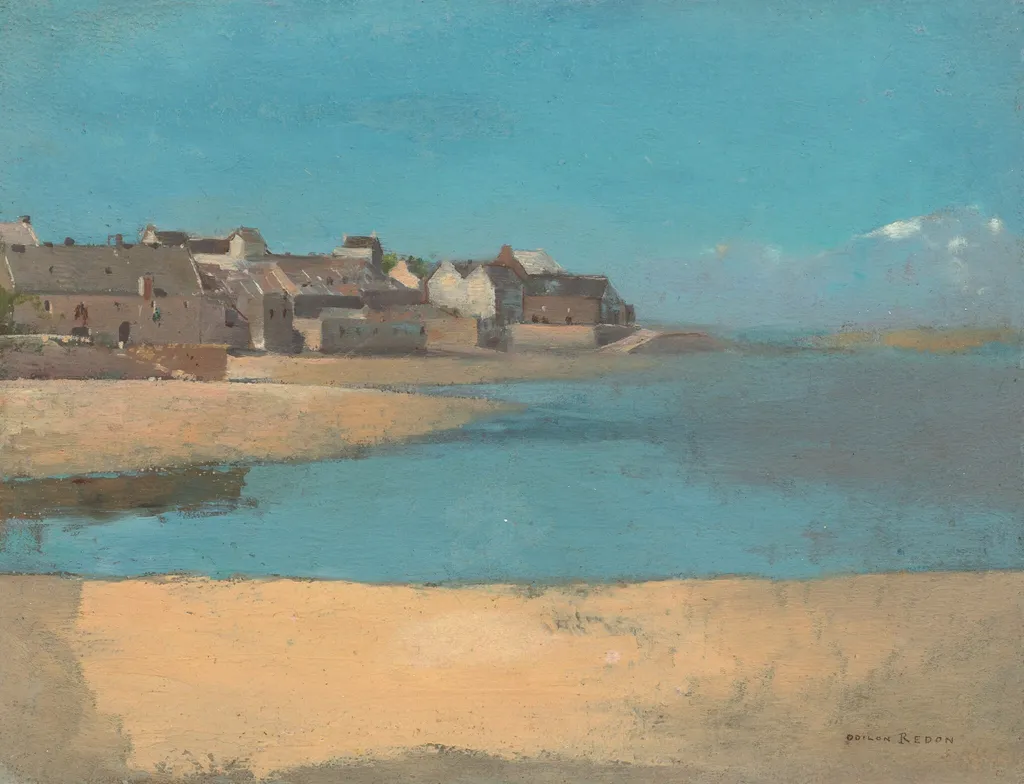 Village by the Sea in Brittany, by Odilon Redon, oil, 1880