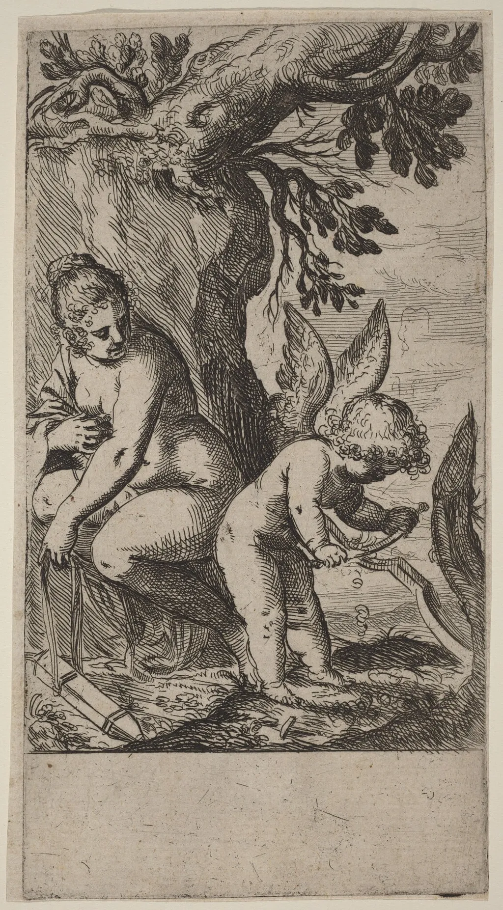 Venus with Cupid Whittling His Bow, by Odoardo Fialetti, ink, 1617