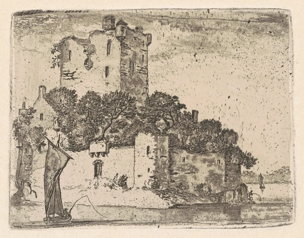 Loch Orr Castle, by of Eldin, John Clerk, ink