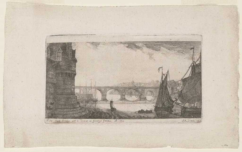 Perth Bridge, by of Eldin, John Clerk, ink, 1775