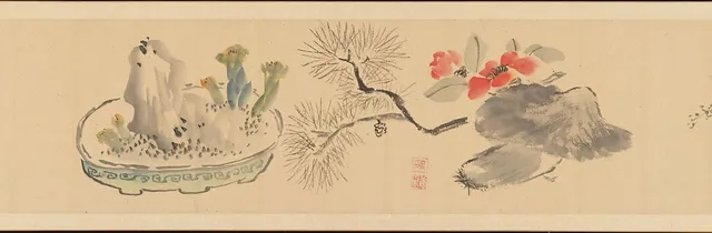 岡田半江筆  花卉図巻|Letter Enclosing Flowers