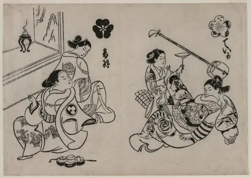 Three Courtesans with a Client, by Okumura Masanobu