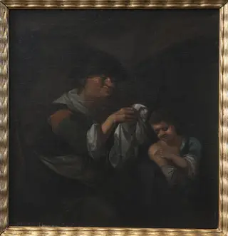 Old Lady Inspecting a Boy's Linen