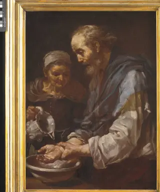 Old man washing his Hands