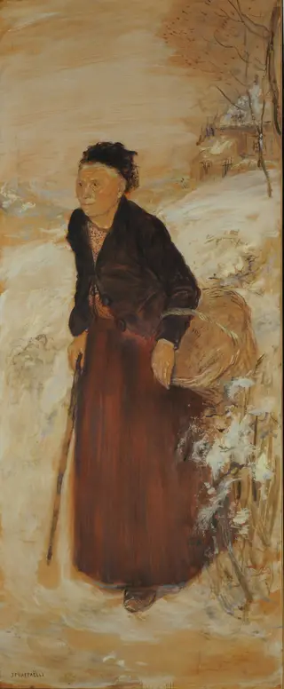 Old woman in snow