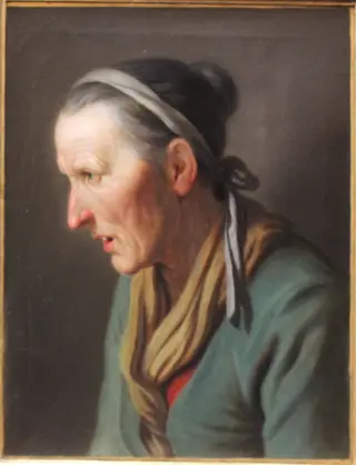 Old woman with jead lowered