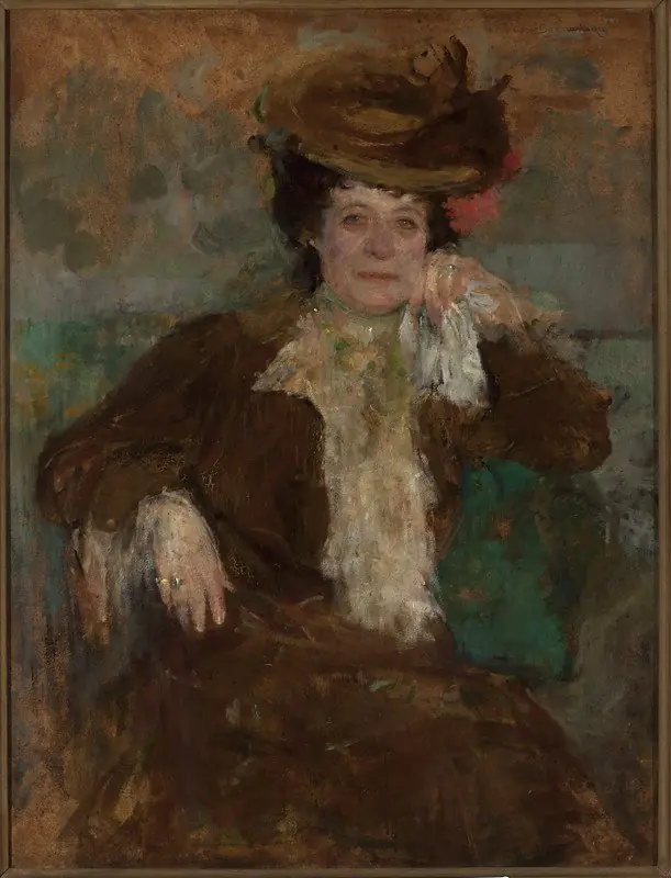 Portrait of a woman in a brown dress, by Olga Boznańska